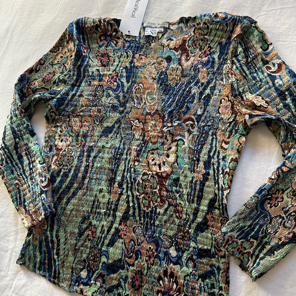 Vintage Alberto Makali Whimsical Smocked Flower Power Top - Picture 2 of 11